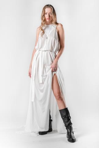 Ann Demeulemeester Dress with Ribbon Belt (Long Trilene Off-white)