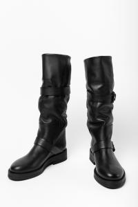 Ann Demeulemeester Tall Buckled Soft Leather Boots (Double Nap Washed Nero)