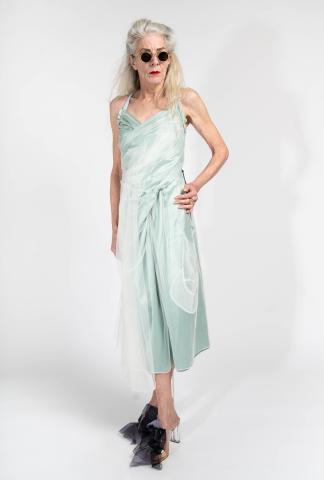 QUETSCHE Layered Silk Dress with Ribbed Jersey Back