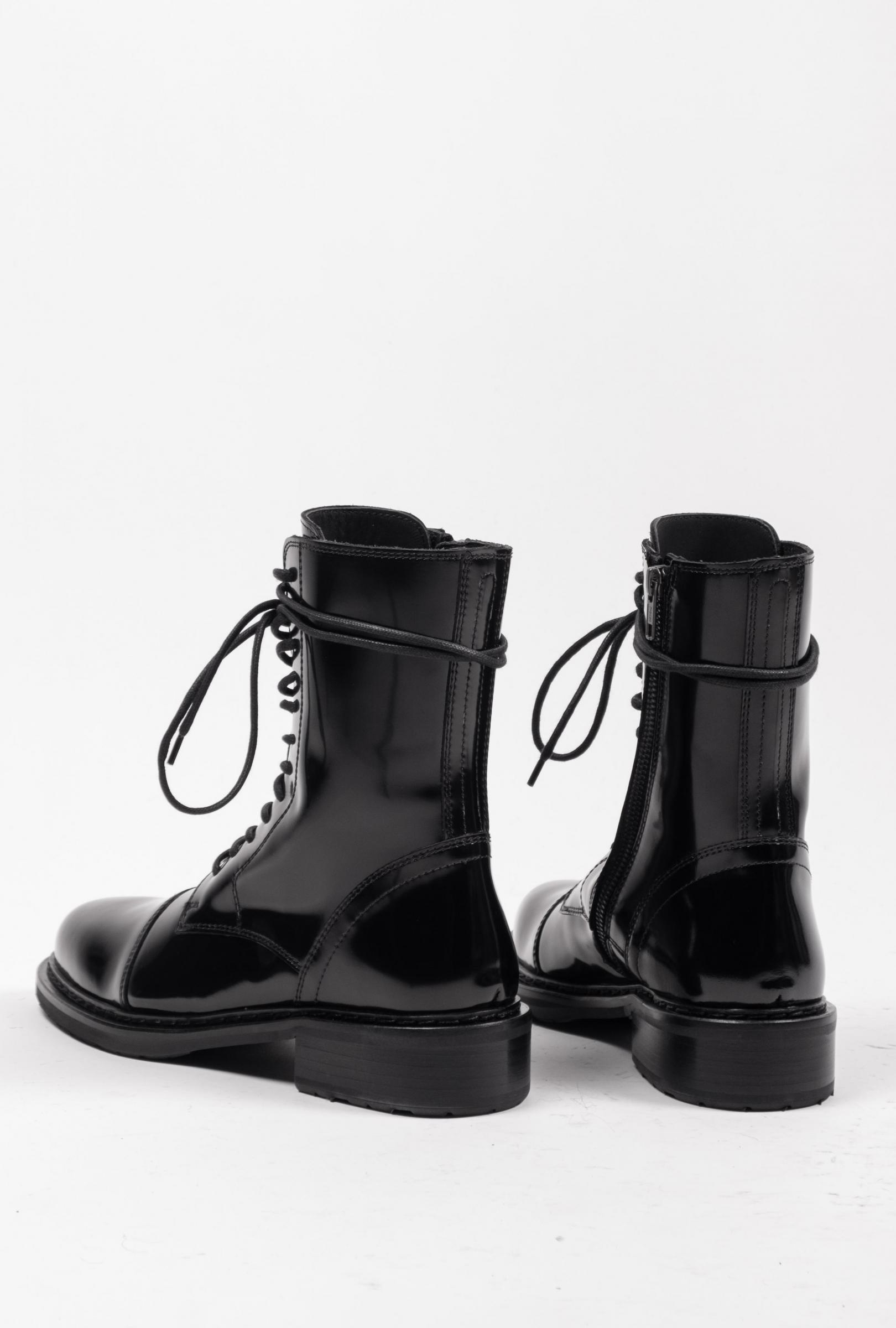 Ann Demeulemeester Lacquered Pointy Toe Combat Boots | Elixirgallery