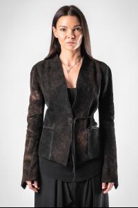 Alessandra Marchi Coated Leather Jacket with Ribbed Jersey Inserts