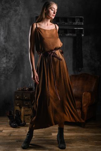 Atelier Septem Textured Silk Rust Dress with Belt