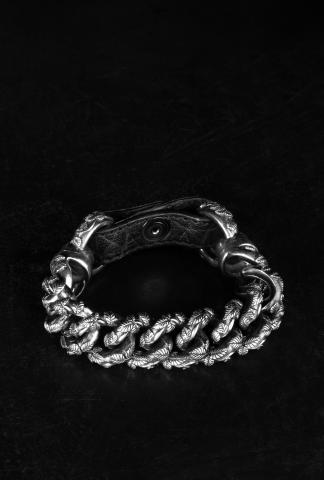 Ugo Cacciatori BR101 Leather Closure Sterling Silver Leaves Bracelet