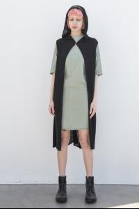 MA+ NU220BL Knitted Large Hood Sleeveless Cardigan