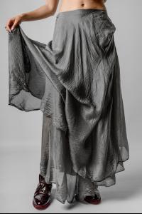 Marc Le Bihan Pleated Draped Asymmetric Long Silk Skirt