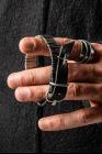 M.A+ A-F7BL1 Sterling Silver Wire Leather Bracelet