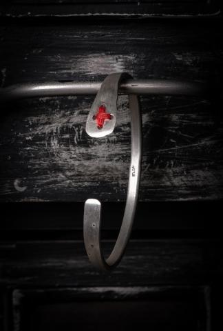 M.A+ AB11 Red Stitch Sterling Silver Bangle