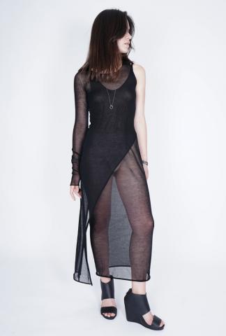 Isabel Benenato Asymmetrical 1-sleeve Sheer Long Top