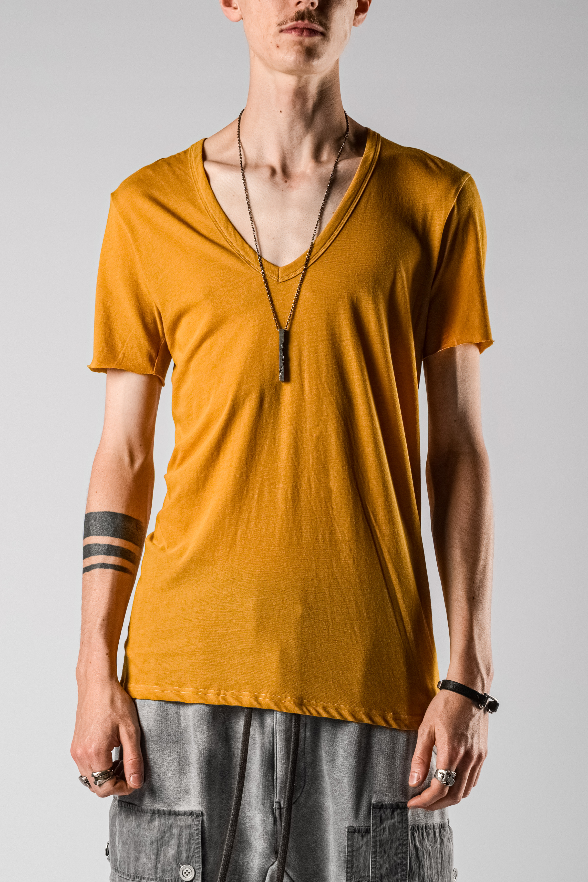 A.F.Artefact V-neck Short Sleeve T-shirt in color Mustard