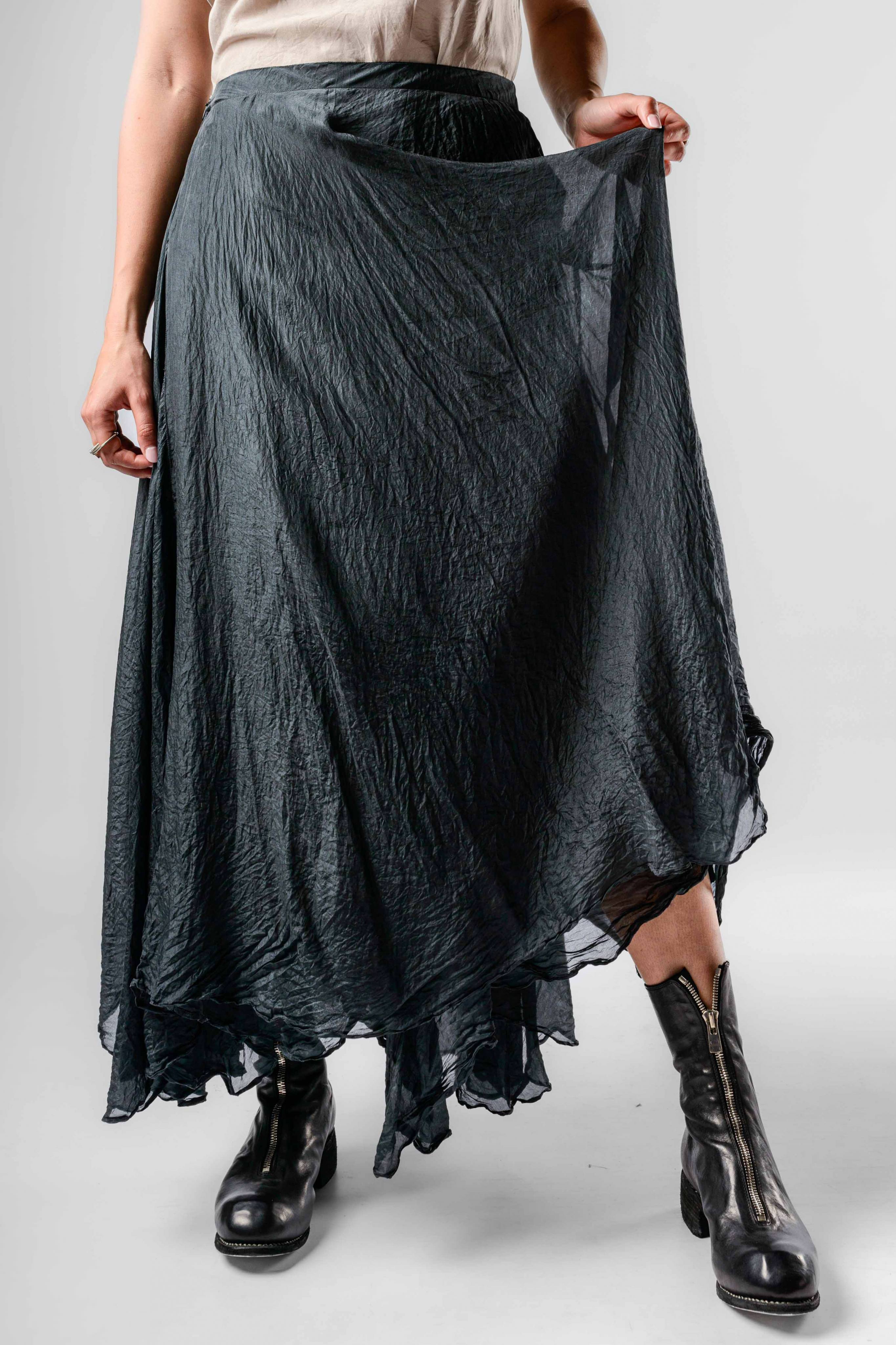 Marc Le Bihan Draped Asymmetric Long Silk Skirt in color Black