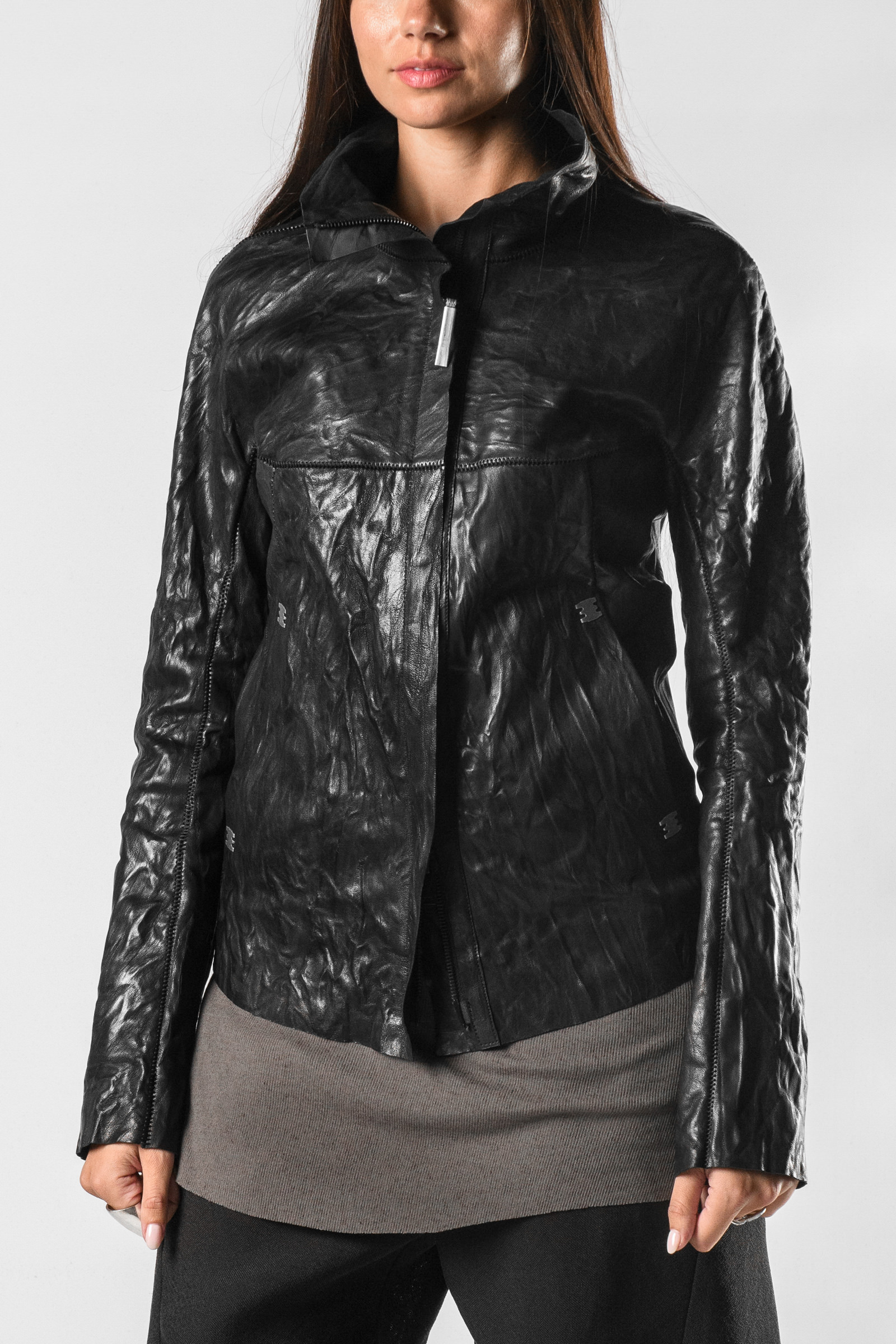 Isaac Sellam High-neck Leather Jacket in color Black | Elixirgallery