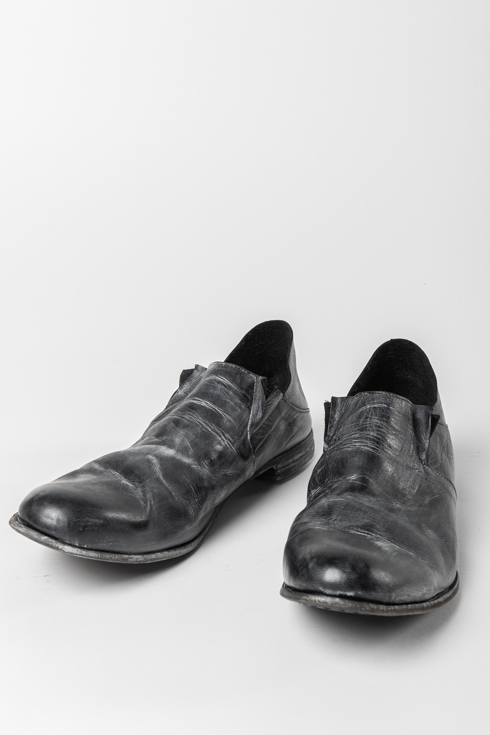 Portaille Waxed Horse Leather Slip On Derbies in color Black