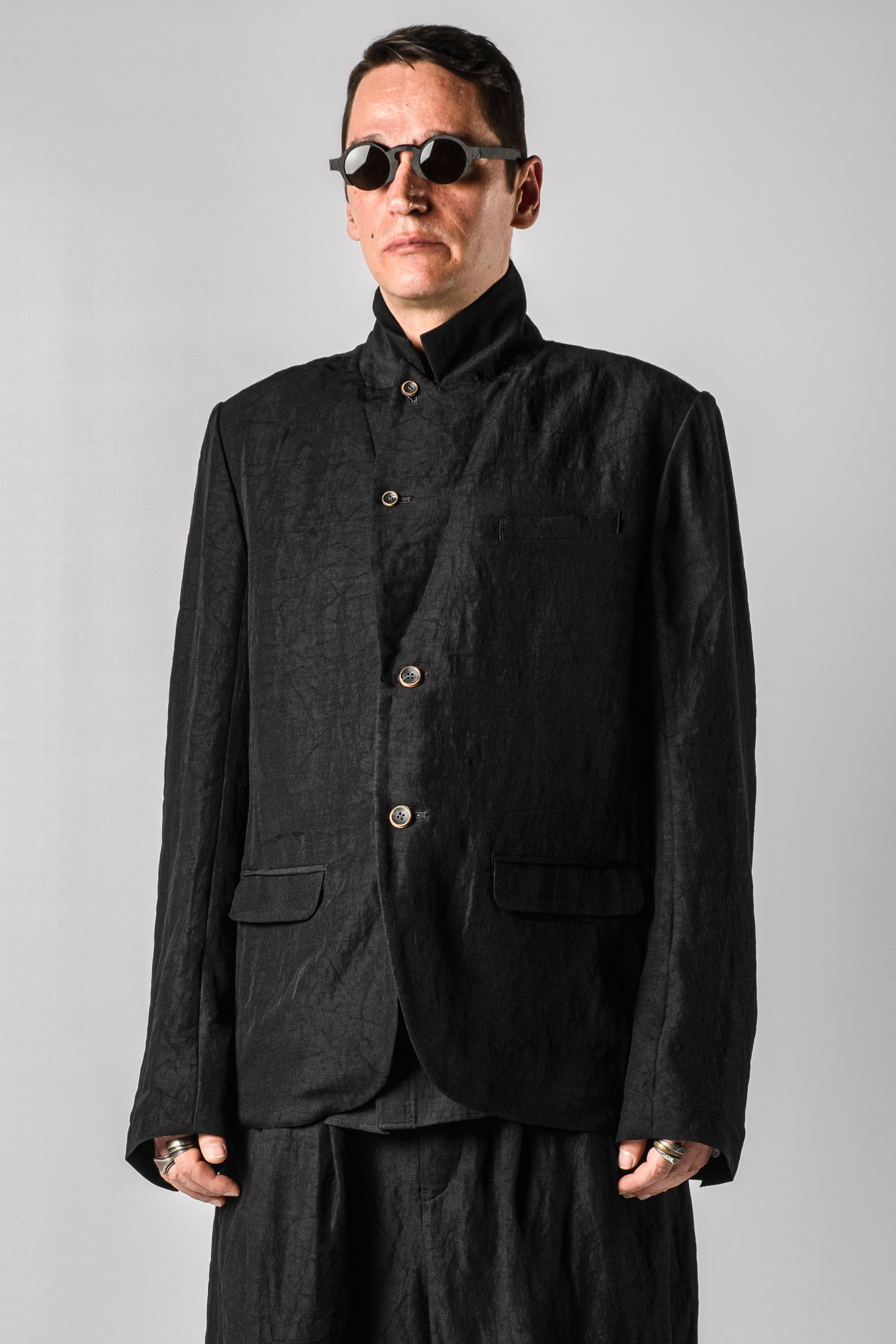 Individual Sentiments Textured Two-button Blazer | Elixirgallery