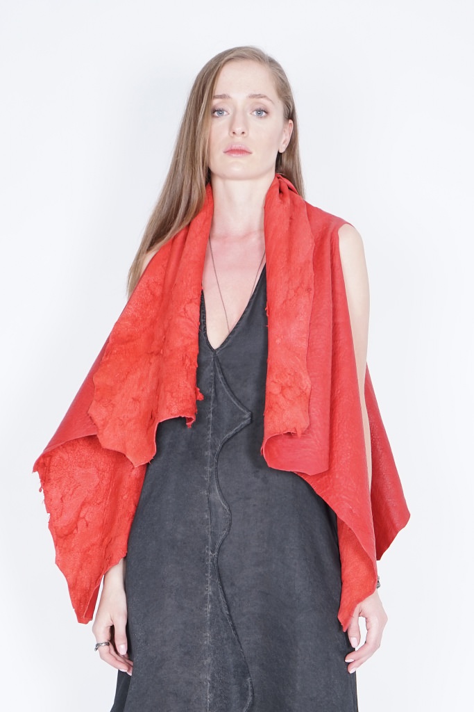 10sei0Otto Draped Reversible Leather Cape in color Red | Elixirgallery