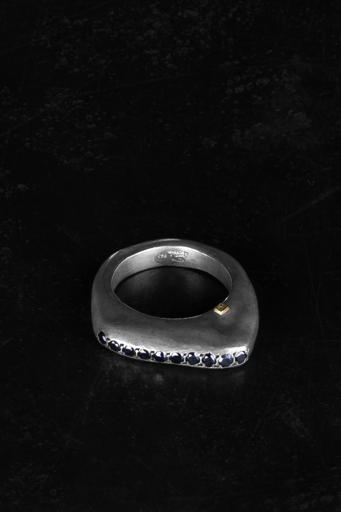 ROSA MARIA Sterling Silver Organic Shape Ring with Black Diamond Top Set |  Elixirgallery