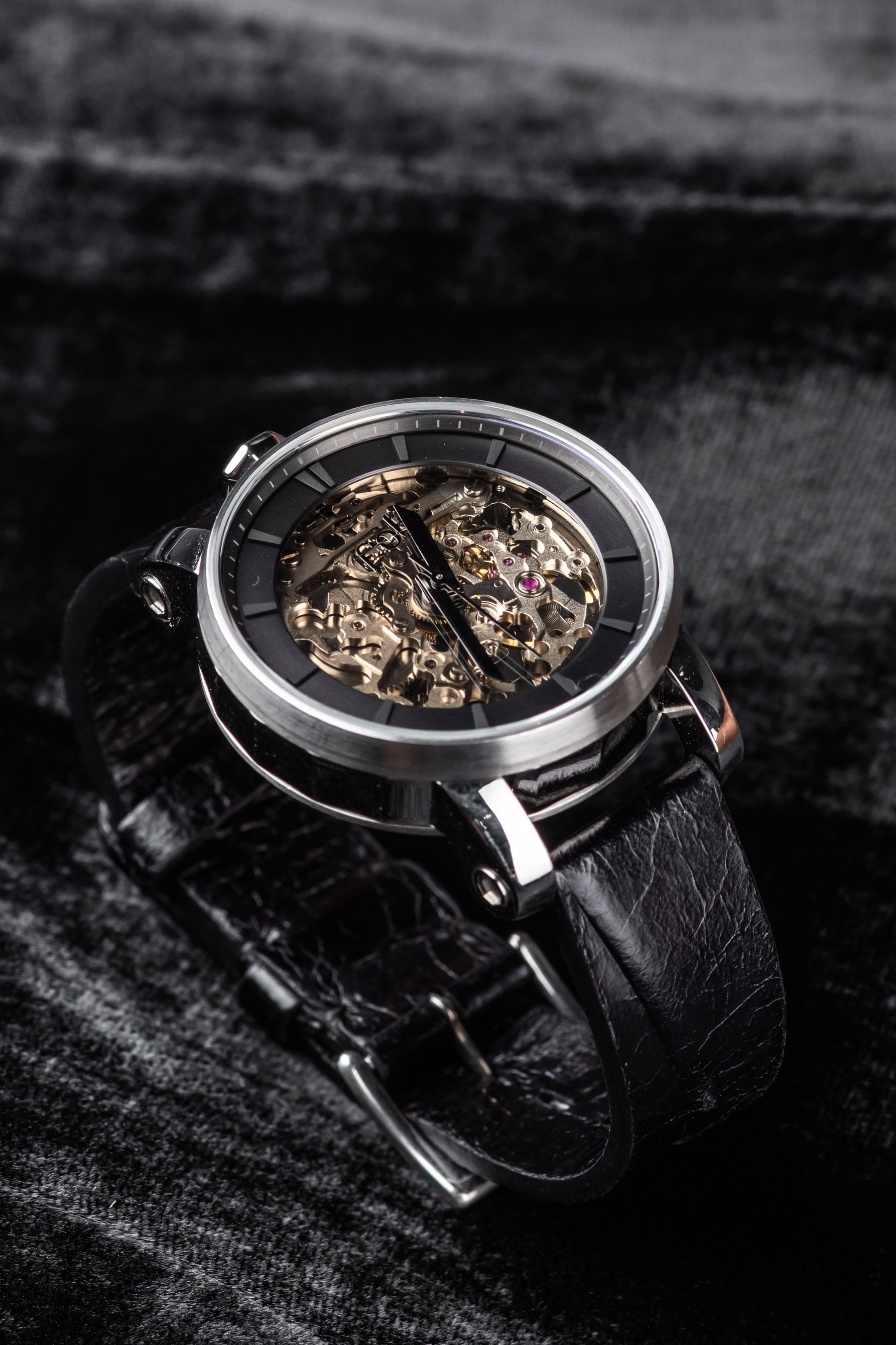 Leather skeleton 2024 watch