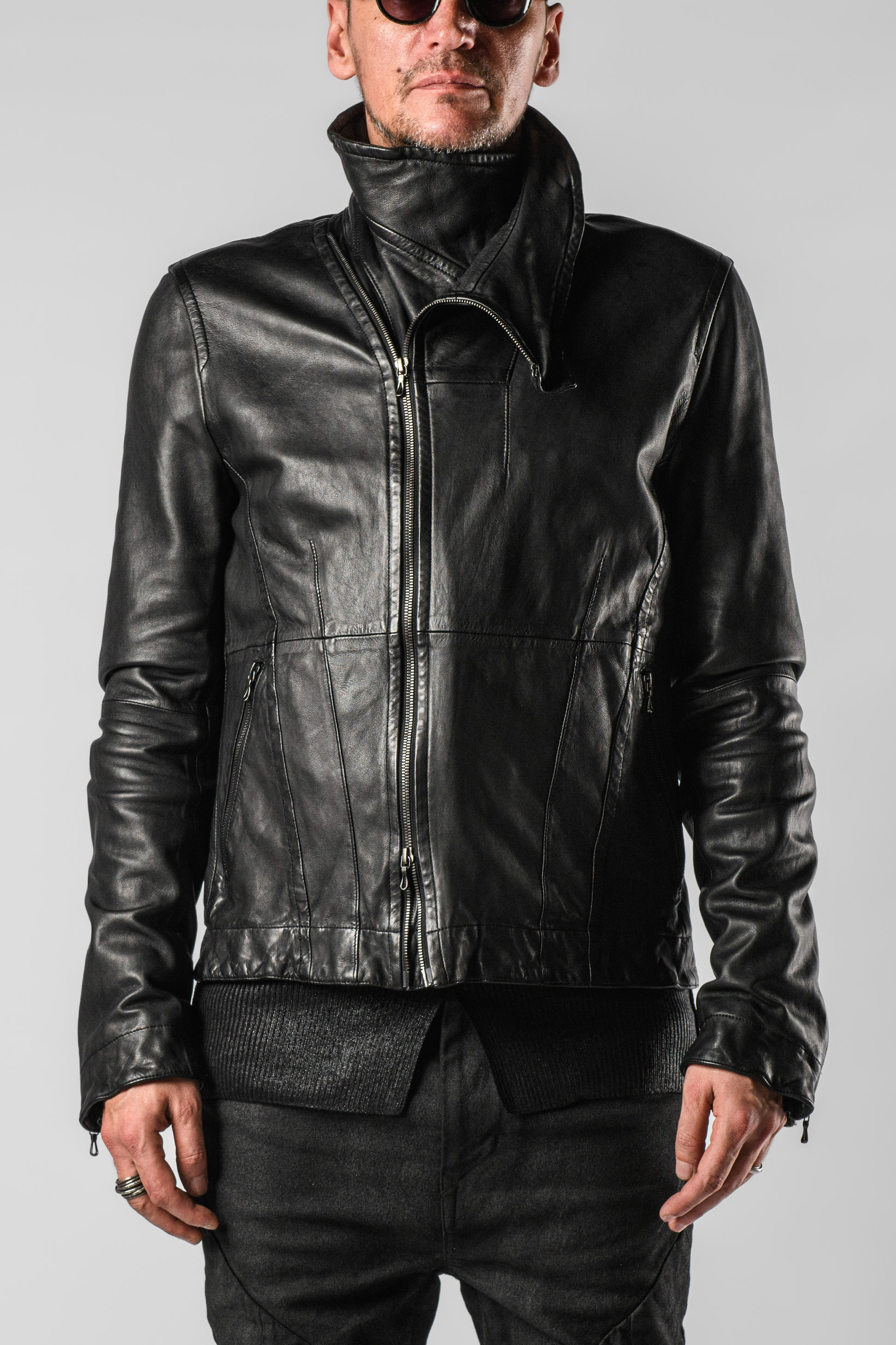 JULIUS_7 High-neck Leather Jacket | Elixirgallery