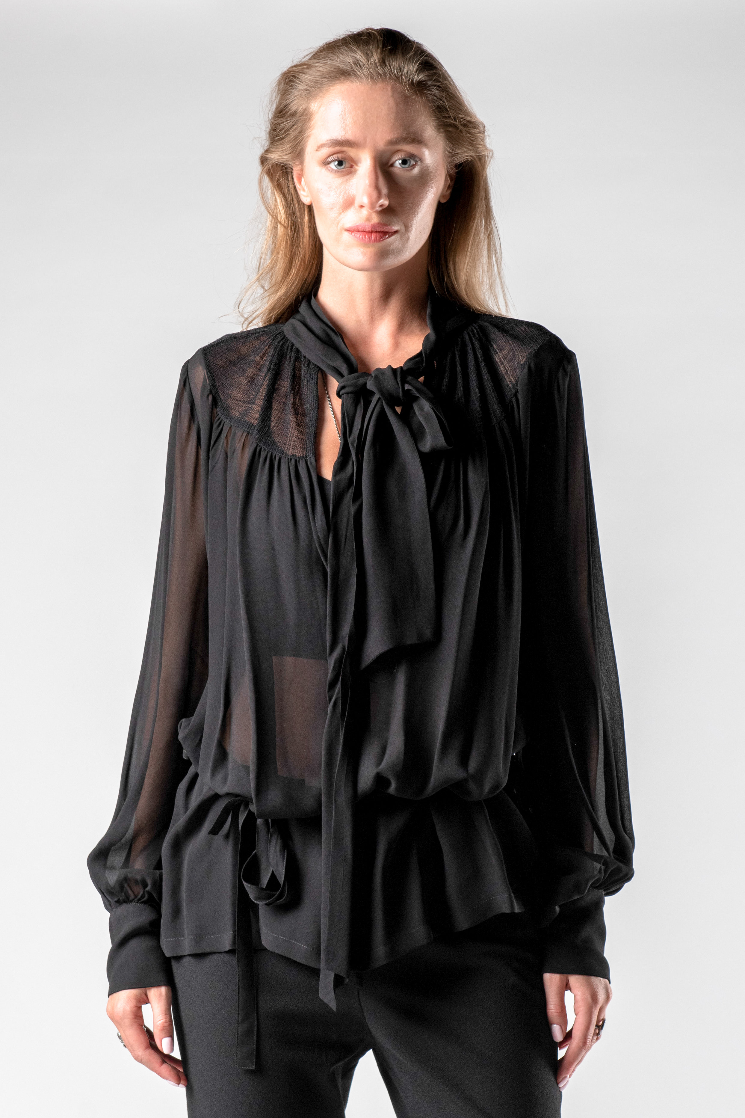 Ann Demeulemeester Two-Fabric Knotted Blouse | Elixirgallery