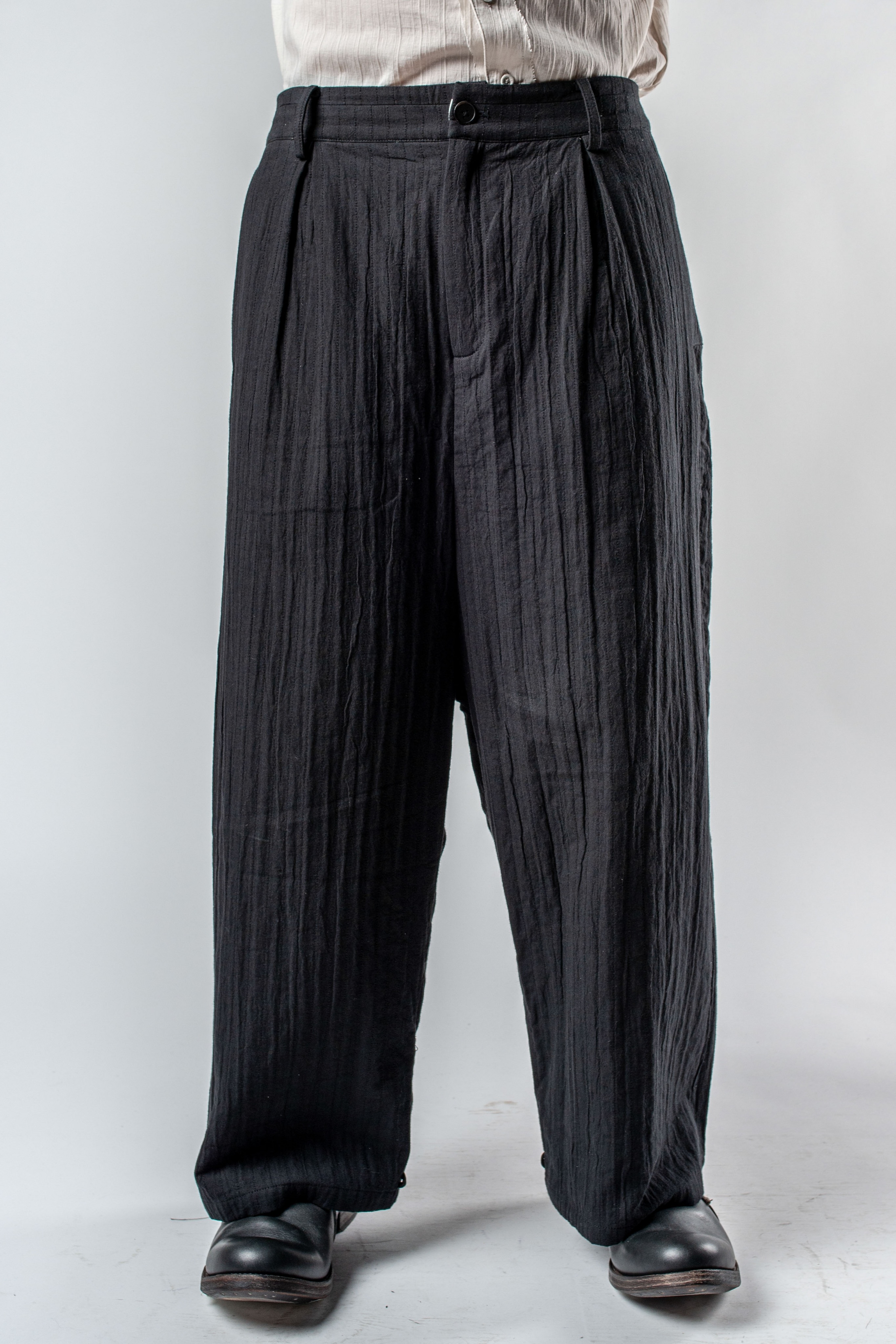 Aleksandr Manamis Structured Wide Trousers with Foldable Hem 