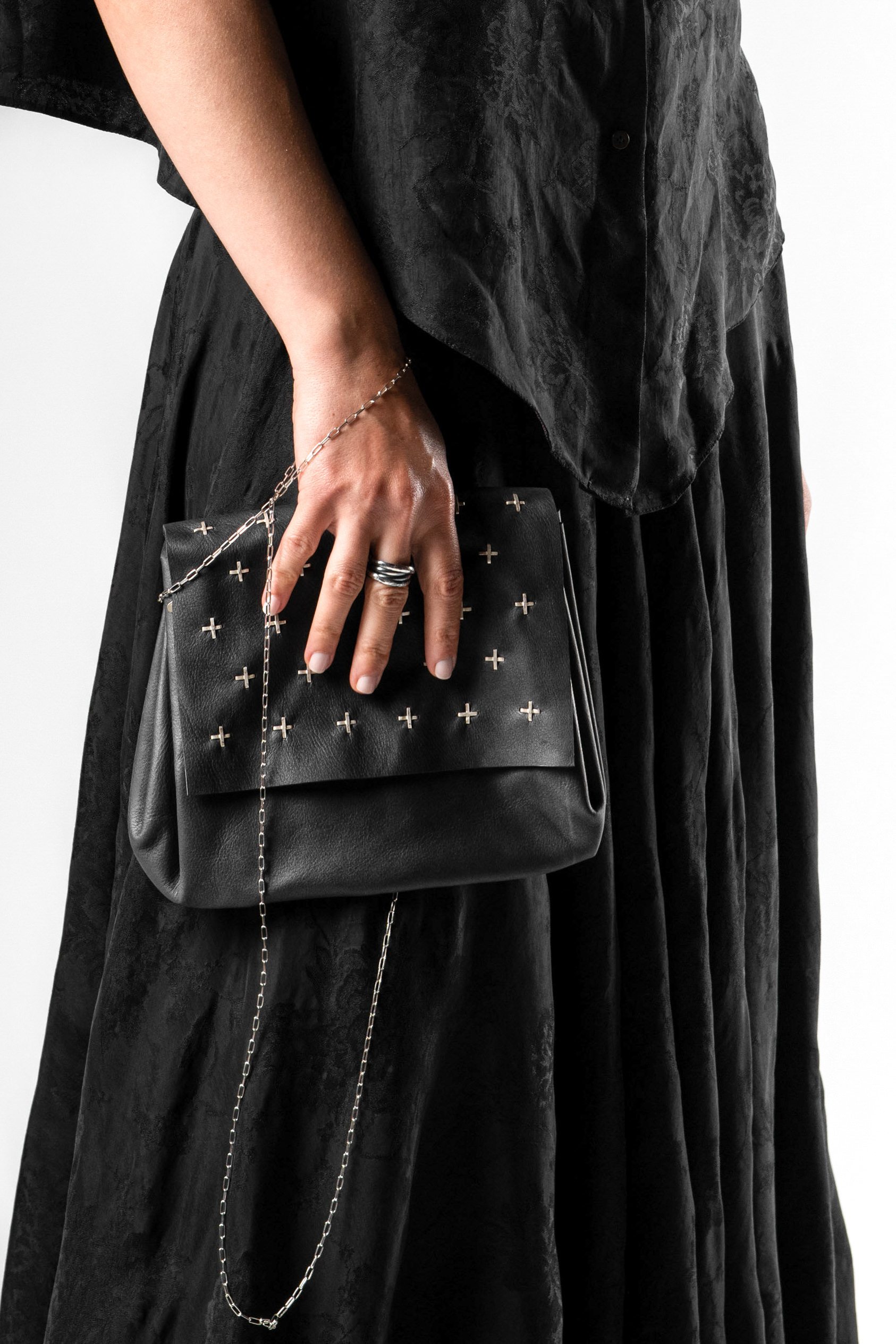 MA+ cross studded xs accordion handbag in color Black | Elixirgallery