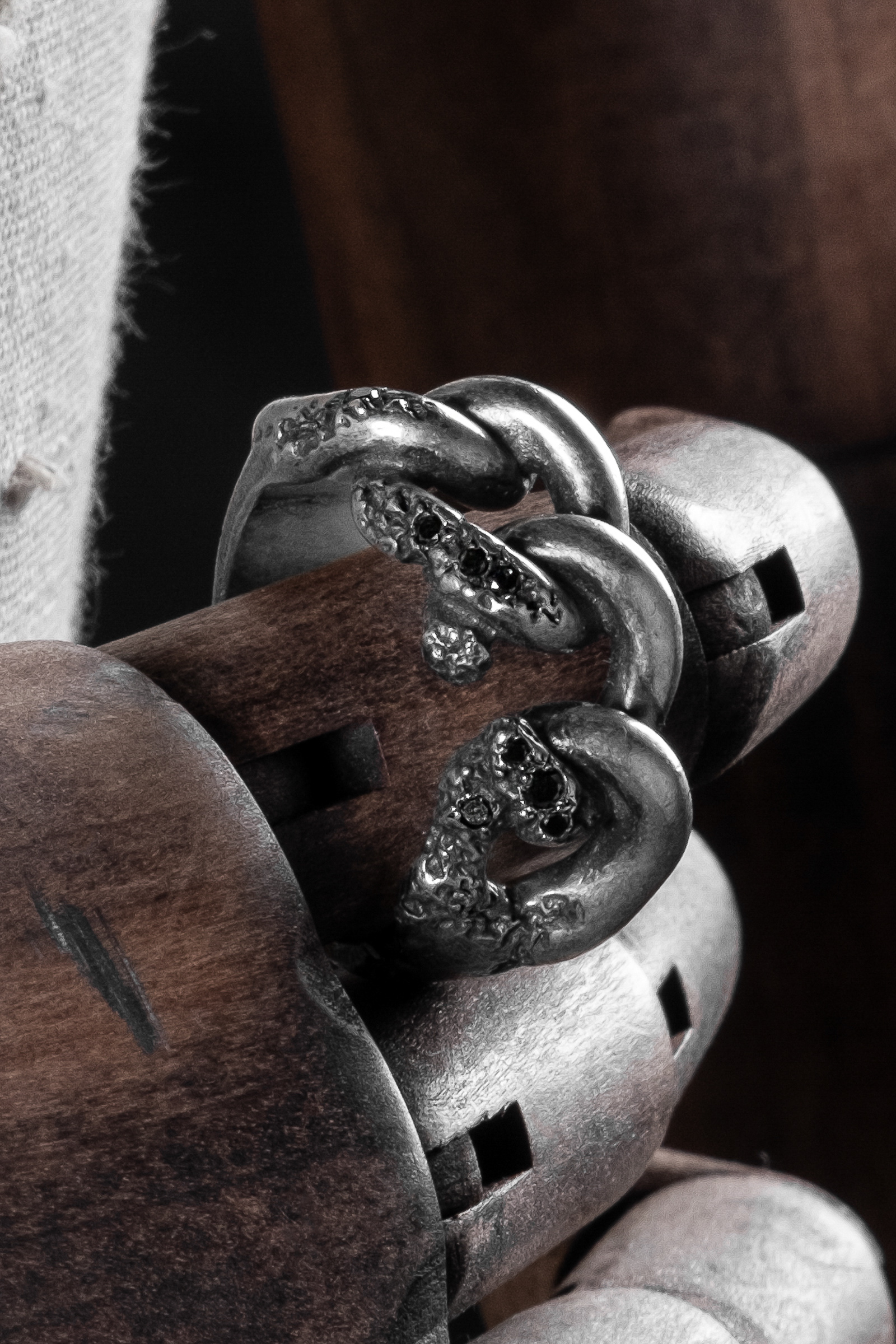 Tobias Wistisen Rotten Chain Ring in color Silver | Elixirgallery