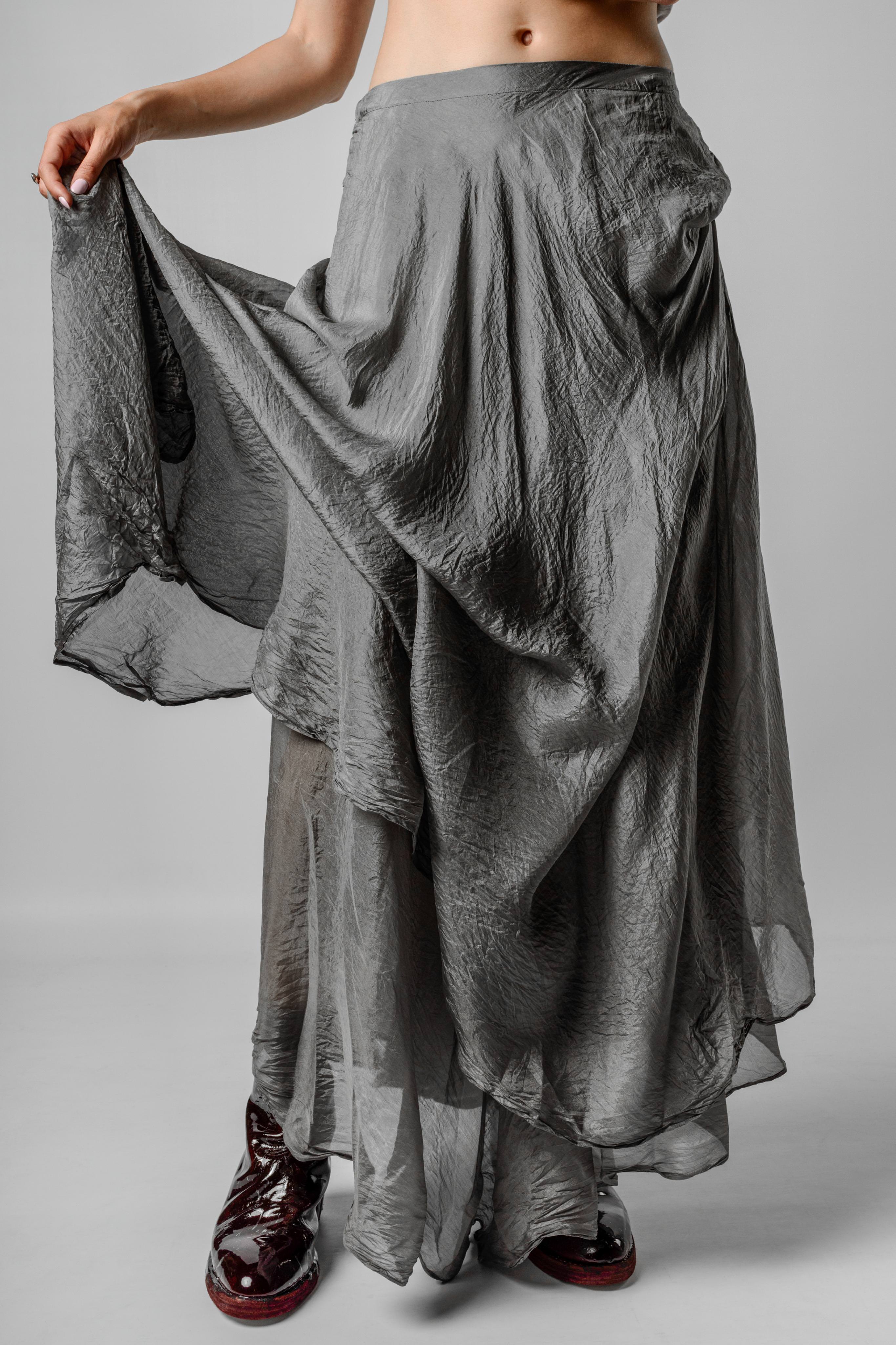 Marc Le Bihan Pleated Draped Asymmetric Long Silk Skirt in color