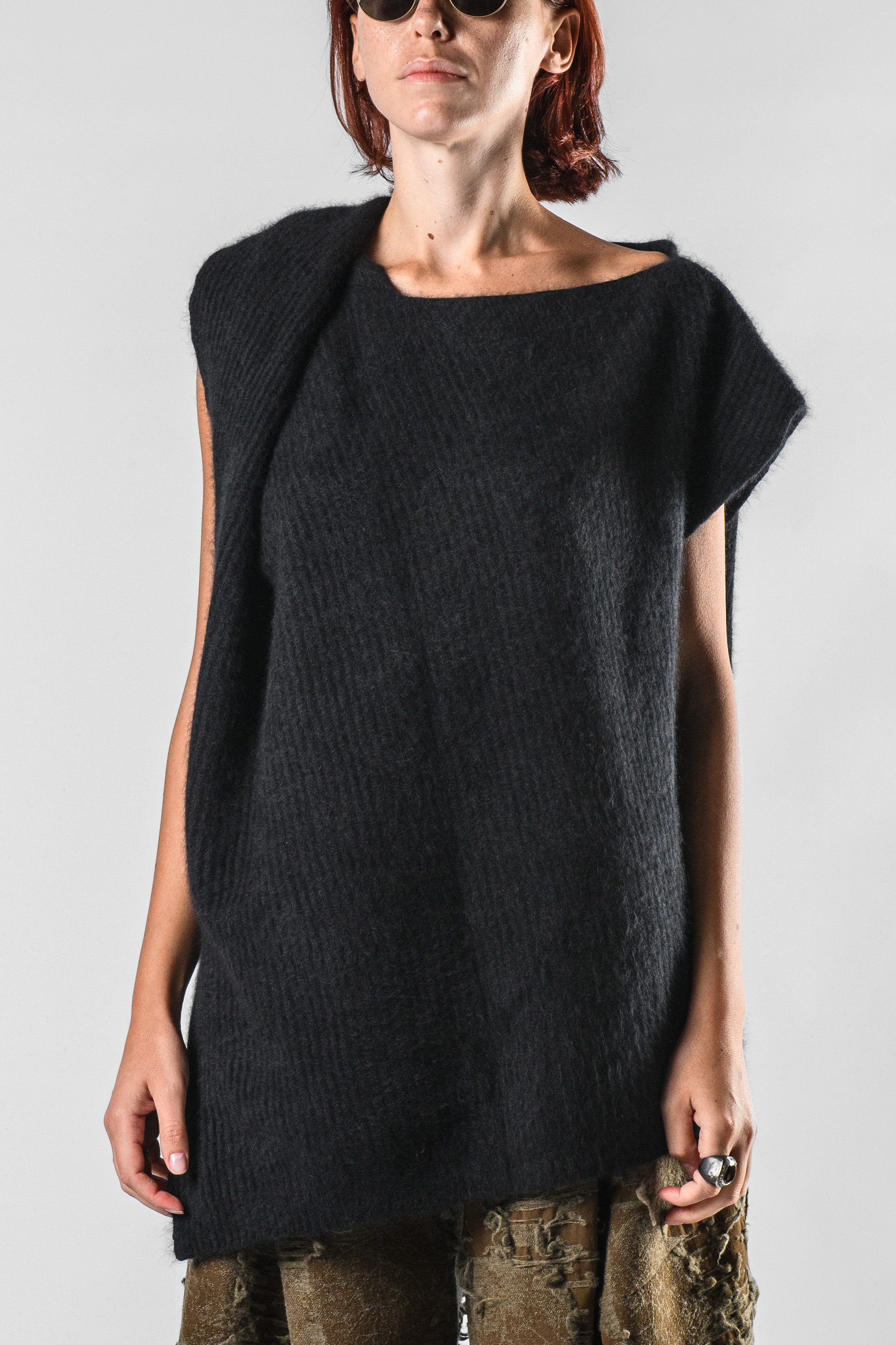 UMA WANG Folded Shoulder Sleeveless Knitted Sweater | Elixirgallery