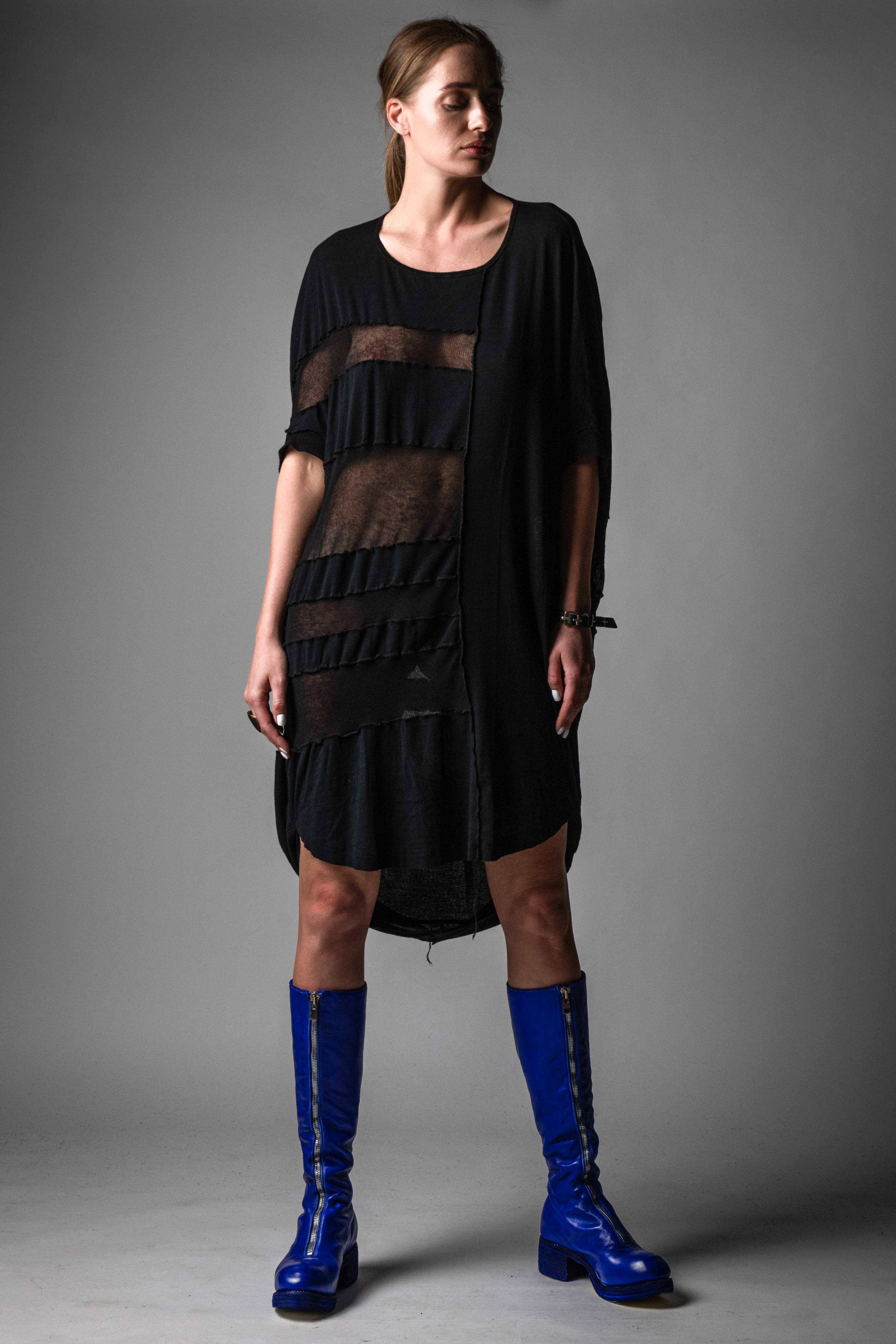 Rundholz Mesh Paneled T-shirt Dress in color Black | Elixirgallery