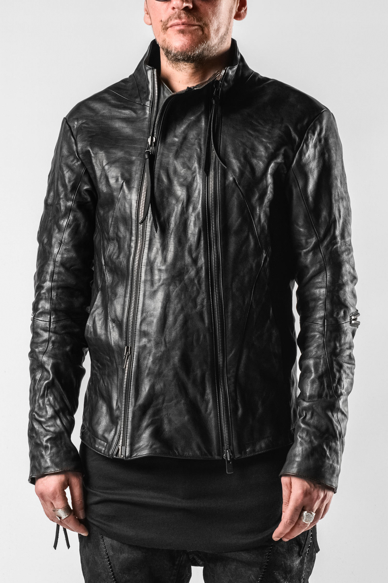 D.HYGEN Double Zipper Horse Leather Jacket | Elixirgallery