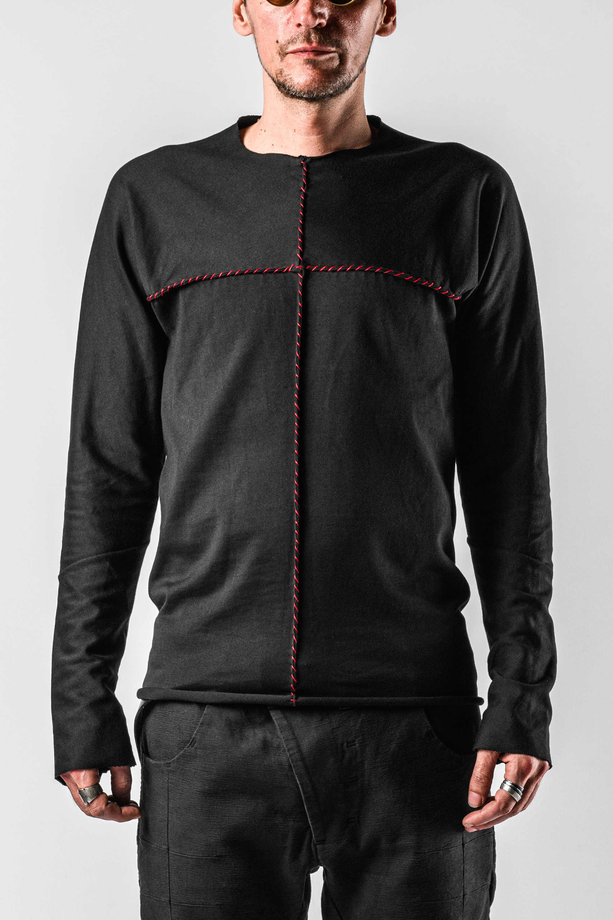 MA+ T211-CM Red Stitched One Piece Long Sleeve T-shirt in color 