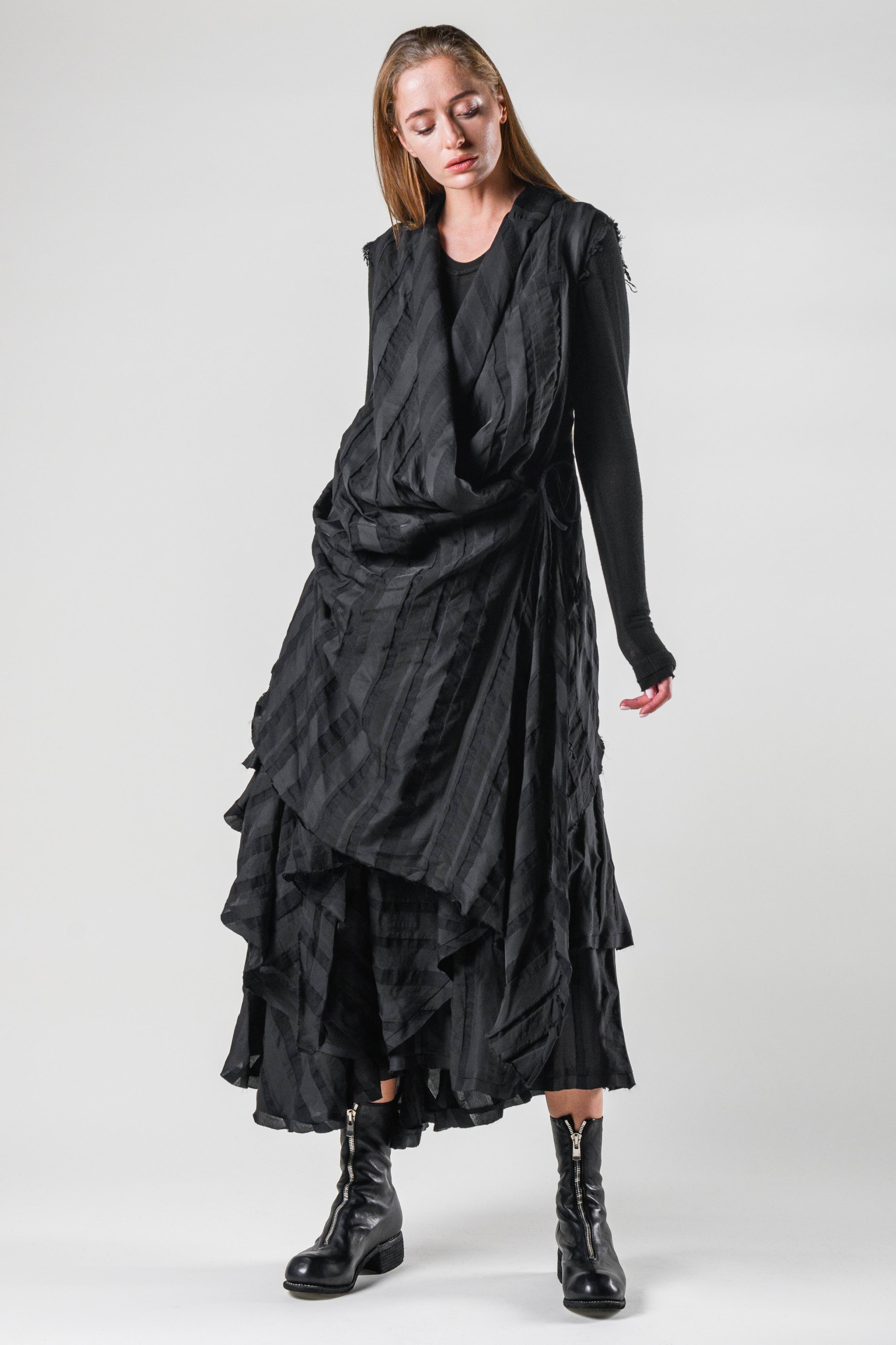 Marc Le Bihan Pleated Draped Closure Sleeveless Asymmetric Jacket