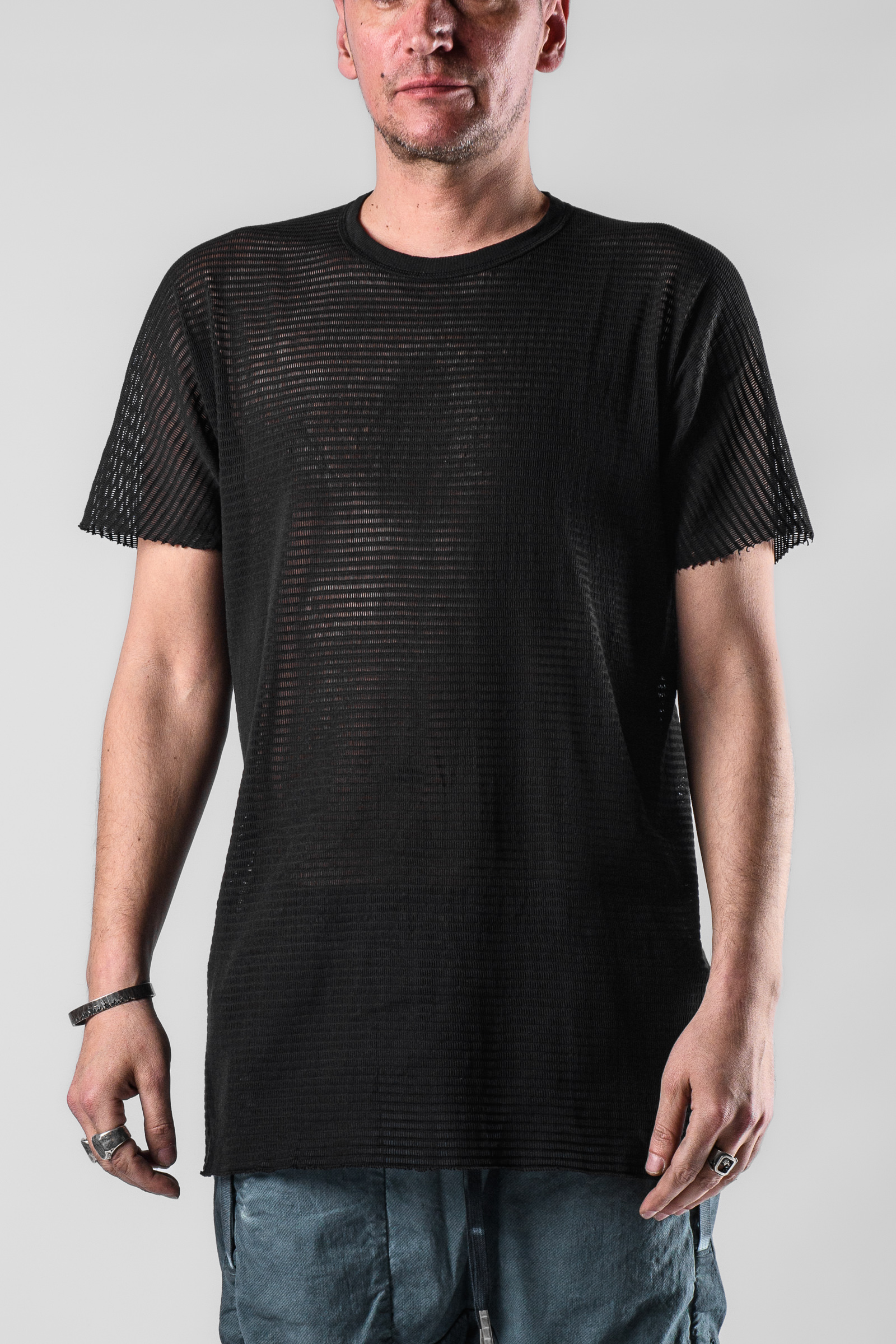 Boris Bidjan Saberi One Piece Mesh Long T-Shirt in color Black