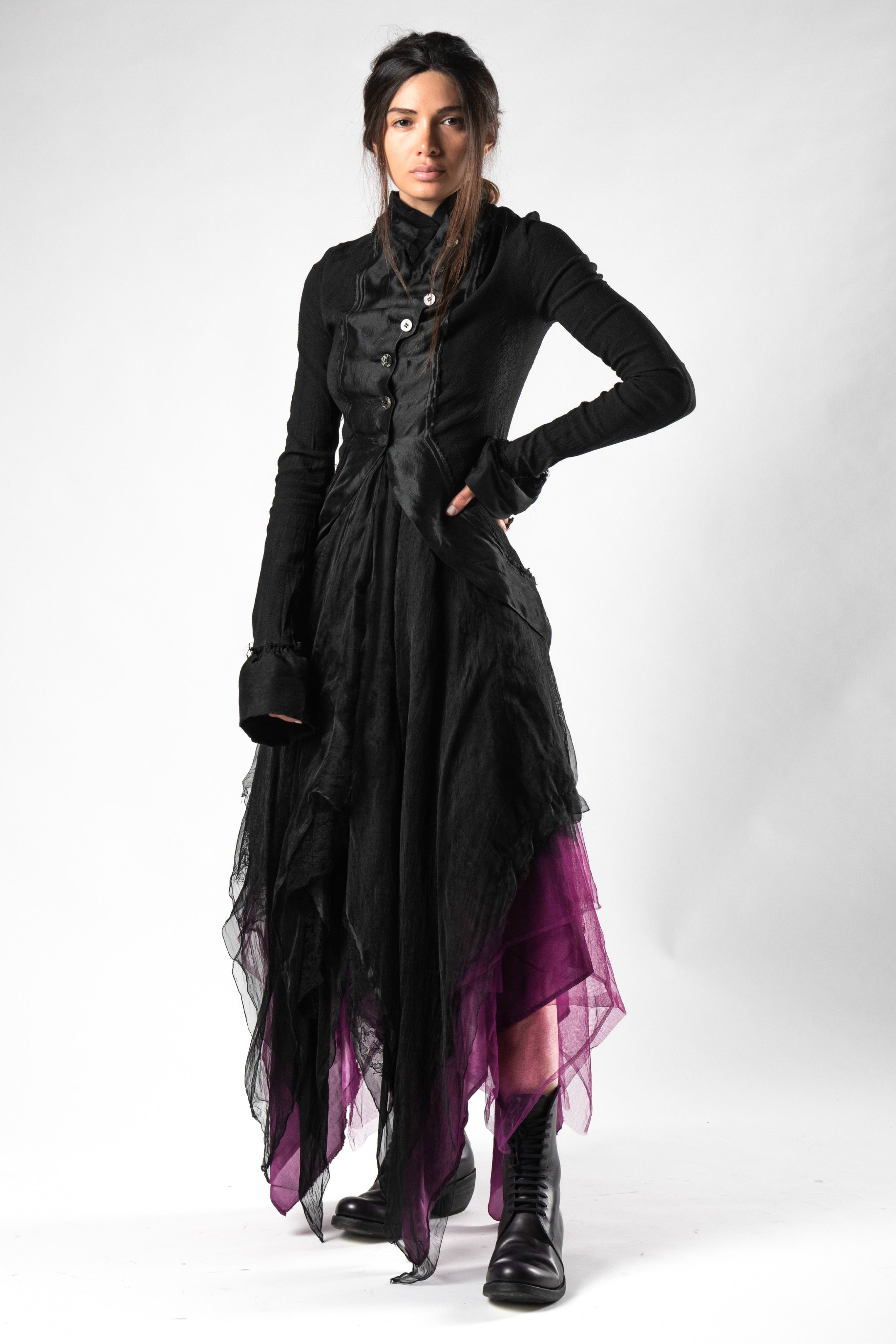 Marc Le Bihan Silk Draped Curved Layered Jacket | Elixirgallery Marc Le Bihan Silk Draped Curved Layered Jacket | Elixirgallery