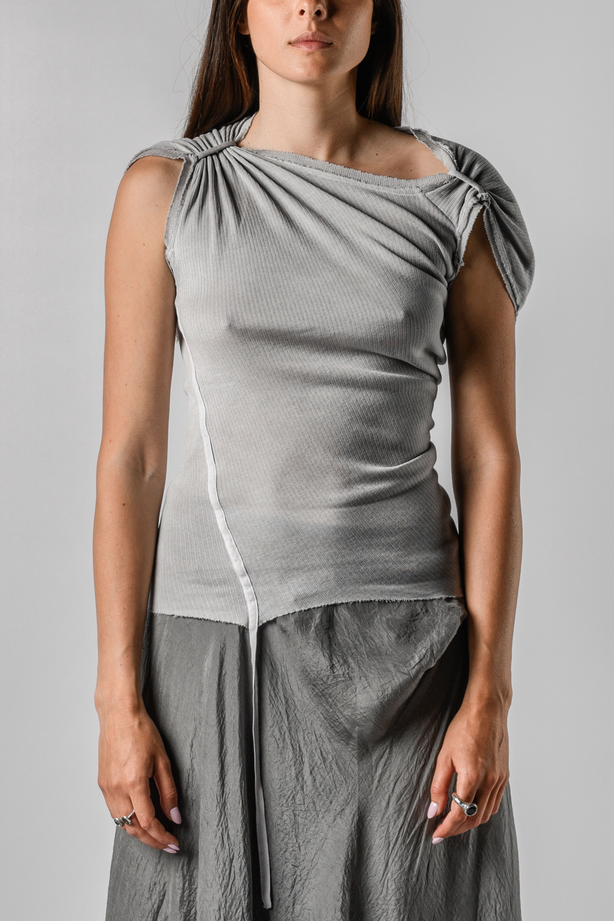 Marc Le Bihan Lace Gathered Asymmetric Top | Elixirgallery